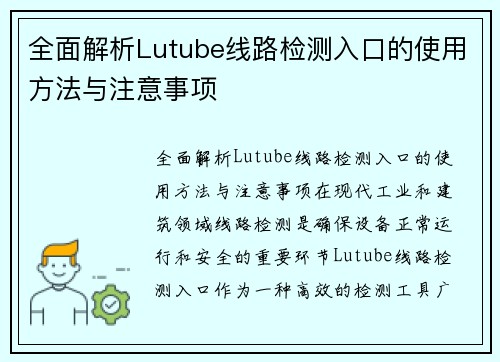 全面解析Lutube线路检测入口的使用方法与注意事项